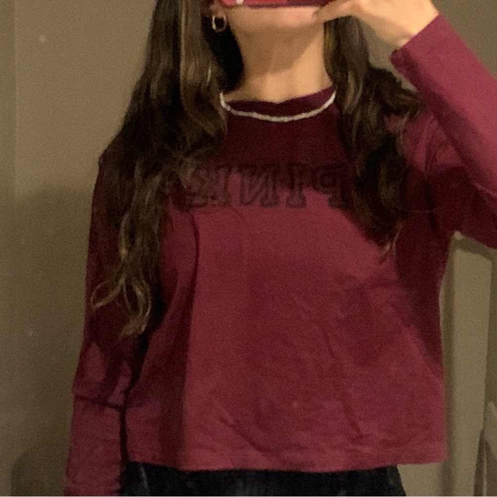 PINK crop long sleeve burgundy top